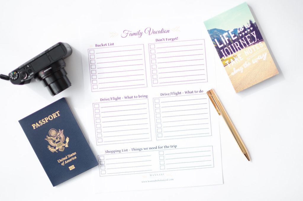 Download free Family Vacation Checklist from Wannabe Balanced
